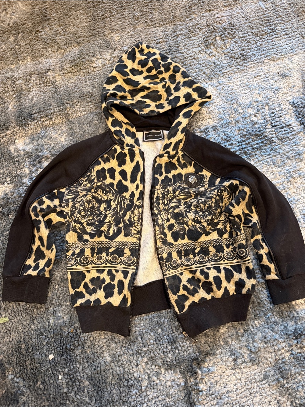 Versace Kids Leopard Print Hooded Zip Jacket - Black & Tan